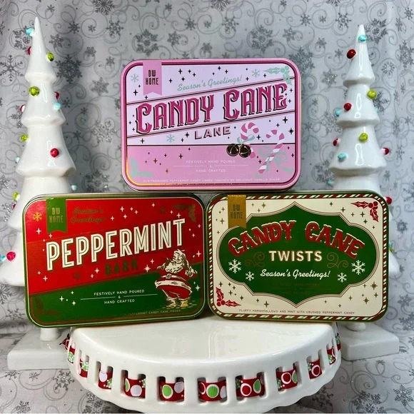 DW Home Christmas Seasons Greetings Tin Candle Trio - Peppermint & Candy Cane - Picture 1 of 8